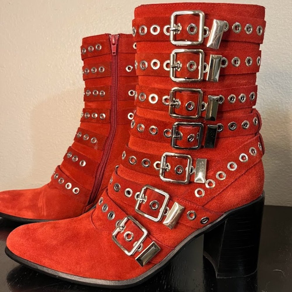 Jeffrey Campbell by Anthropologie Red Buckle Boots